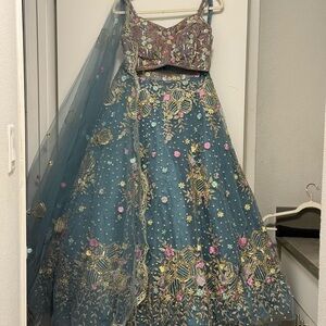 Embellished Blue and Pink Lehenga